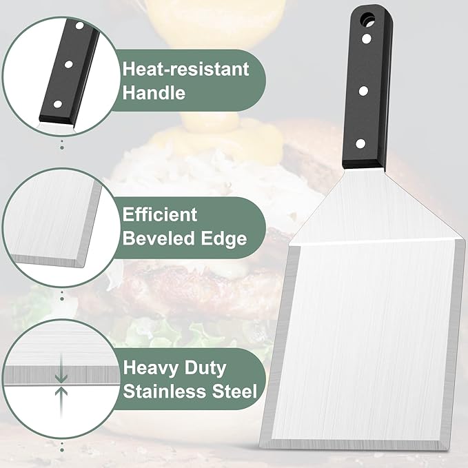 Metal Burger Spatula 2PCS, Leonyo Heavy Duty Stainless Steel Griddle Hamburger Spatula Turner for Barbecue Cast Iron Grilling Flat Top Griddle Accessories