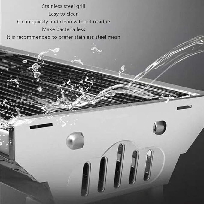 Charcoal Barbecue Grill Portable BBQ Grill Stainless Steel Folding BBQ Camping Grill for Outdoor Grilling Hiking Picnics Cooking Tailgating Backpacking Party,Checkered Iron mesh