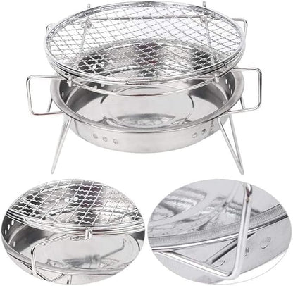 Barbecue Charcoal Grill Stainless Steel Round BBQ Grill Charcoal Barbecue Grilled Net Portable Charcoal Grill(22x14cm)