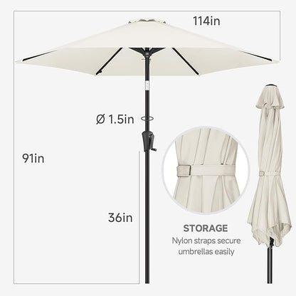 FLAME&SHADE 10ft Patio Umbrella - Outdoor Umbrella with 6 Sturdy Ribs, Push Button Tilt and Crank, UV Protection Table Market Umbrella for Pool, Porch，Garden, Deck, Backyard(Ivory)