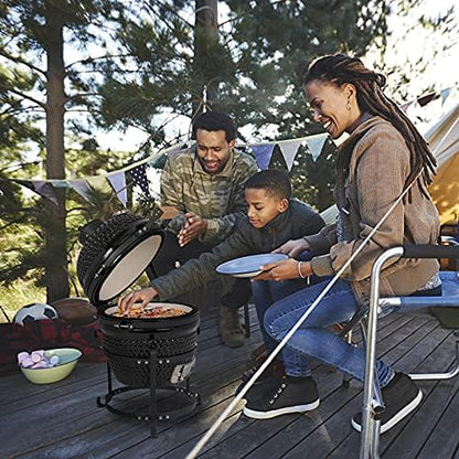 Portable Charcoal Grill 13" - Heavy-Duty Outdoor BBQ with Thermometer & Dual Access Doors, Perfect for Camping, Beach, Garden, Patio & Backyard - Black