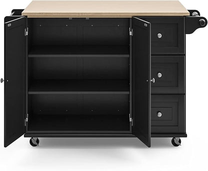 Homestyles Dolly Madison Black Mobile Kitchen Island Cart with Wood Drop Leaf Breakfast Bar