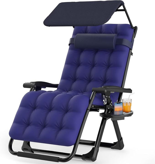 Suteck Zero Gravity Chair with Canopy, Reclining Camping Lounge Chairs | w/Removable Cushion, Upgraded Lock and Cup Holder, Folding Patio Recliner for Indoor and Outdoor，90°-170° Adjust