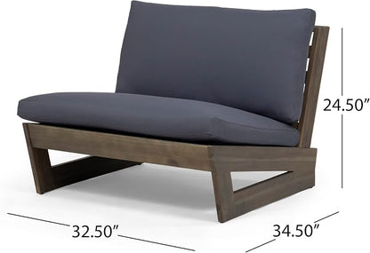 Sherwood Outdoor Club Chair with Cushions - Acacia Wood - Gray/Dark Gray