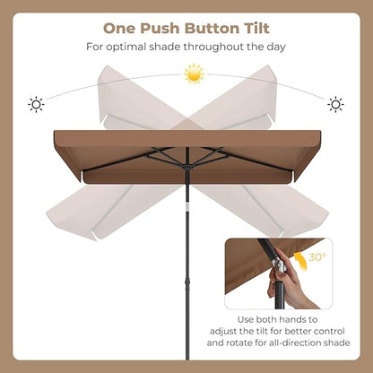 Tangkula 6.5 x 4.3 FT Rectangular Patio Umbrella, Portable Outdoor Market Table Umbrella with Push Button Tilt for Balcony Garden Backyard Deck Pool (Tan)