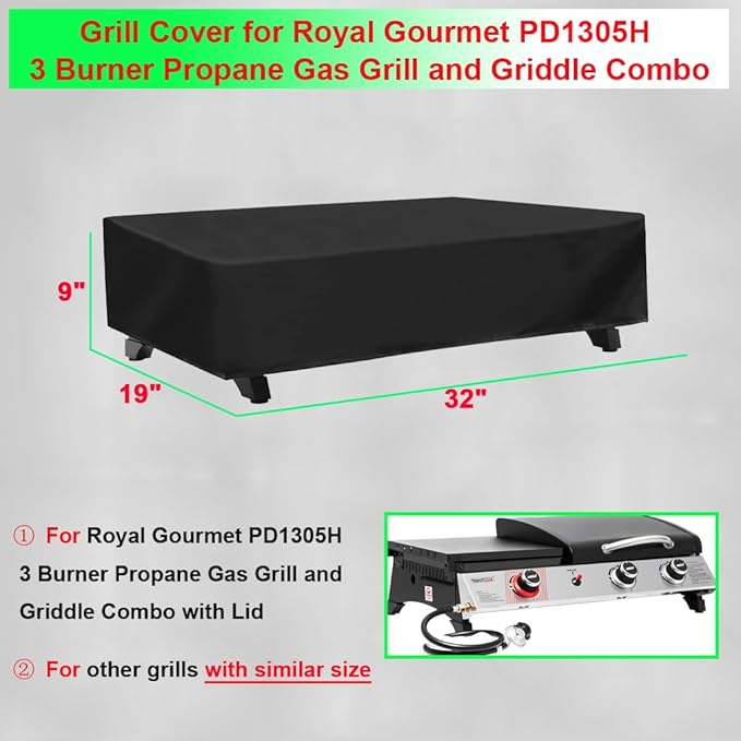 Grill Cover for Royal Gourmet 3 Burner PD1305H Propane Gas Grill and Griddle Combo, Griddle Cover for Royal Gourmet 3-Burner Tabletop Grill 600D Waterproof Heavy Duty Outdoor