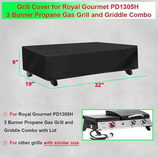 Grill Cover for Royal Gourmet 3 Burner PD1305H Propane Gas Grill and Griddle Combo, Griddle Cover for Royal Gourmet 3-Burner Tabletop Grill 600D Waterproof Heavy Duty Outdoor