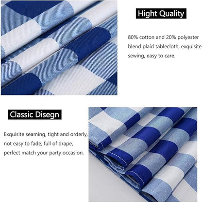 Blue Plaid Table Cloths Gingham Fabric: Independence Day Checkered Table Fabrics Overlays Patriotic 56x84 Inches Blue and White Picnic Desk Covers for Rectangle Table