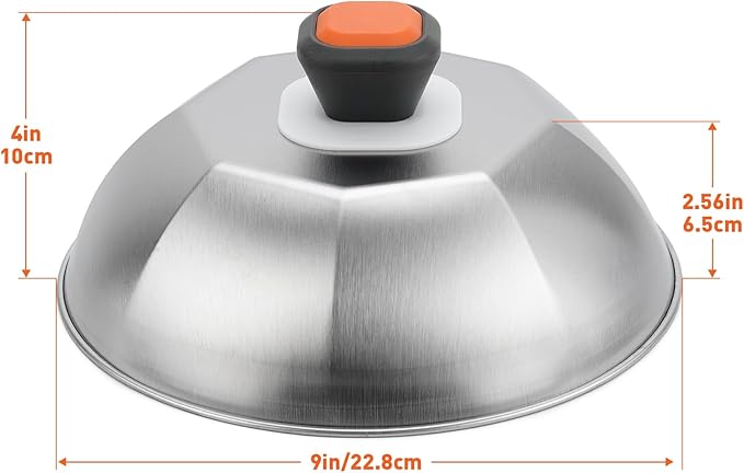 ZBXFCSH Stainless Steel 9" Griddle Melting Cheese Dome Wok Lids- Commercial Grade Basting and Steaming Cover- Best fit for Blackstone Flat Top Grills, 0.6mm Thickness-2 Domes