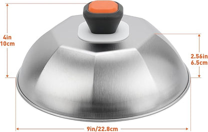 ZBXFCSH Stainless Steel 9" Griddle Melting Cheese Dome Wok Lids- Commercial Grade Basting and Steaming Cover- Best fit for Blackstone Flat Top Grills, 0.6mm Thickness-2 Domes