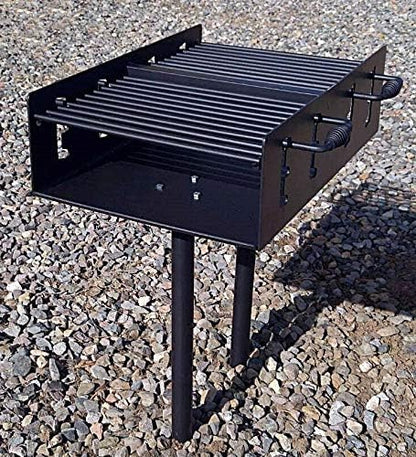 Heavy Duty Outdoor Group Camp Park Style Charcoal & Wood Grill with In-Ground Post