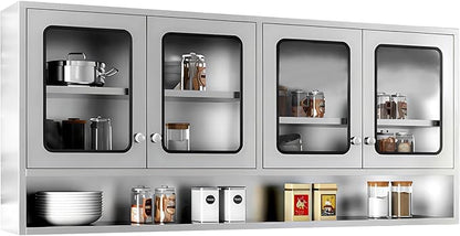 ZZV Kitchen Wall Cabinet, Stainless Steel Wall Mounted Cabinet with Adjustable Shelves, Industrial Wall Storage Cabinet for Garage, Warehouse, No Assembly Required, 11.82D x 70.87W x 27.56H in