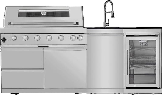 43-Inch Modular Outdoor Kitchen Grill with 6 Stainless Steel Burners 85000 BTU, Deluxe BBQ Station with Granite Countertop, Rotisserie Kit, 304 Stainless Steel Sink, Portable Refrigerator (Silver)