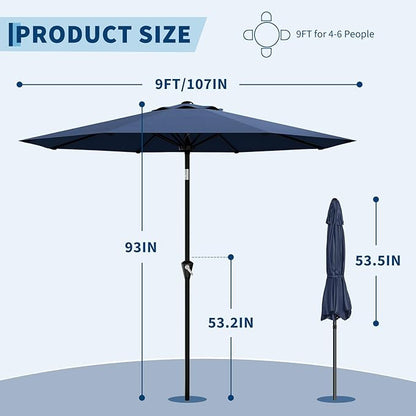 Garvee 9FT Patio Umbrella - Outdoor Table Umbrella with Smooth Crank Lift, Push Button Tilt and 8 Sturdy Ribs - Market Umbrella UV Protection Waterproof for Pool, Deck, Yard, Garden