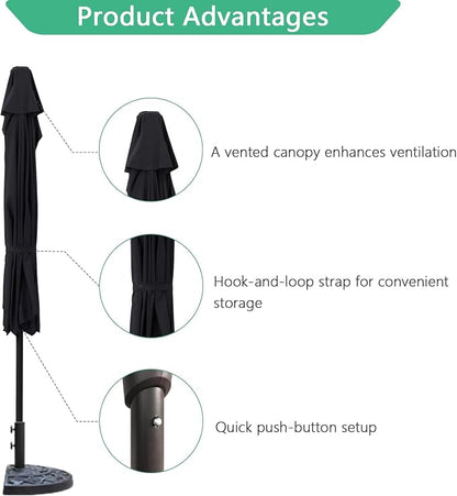 Helios&Hestia 9 ft Small Half Round Wall Outdoor Market Patio Umbrella with Tilt and Crank for Garden, Deck, Balcony