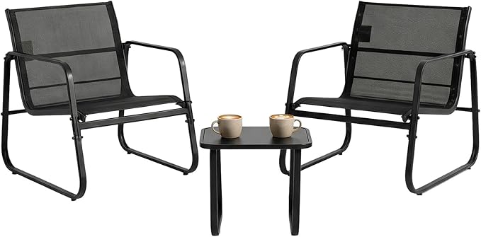 DUMOS 3 Piece Patio Furniture Set，Outdoor Patio Furniture Set with Table and Chairs, Patio Sectional Bistro Sets for Lawn, Garden, Balcony, Poolside Blake