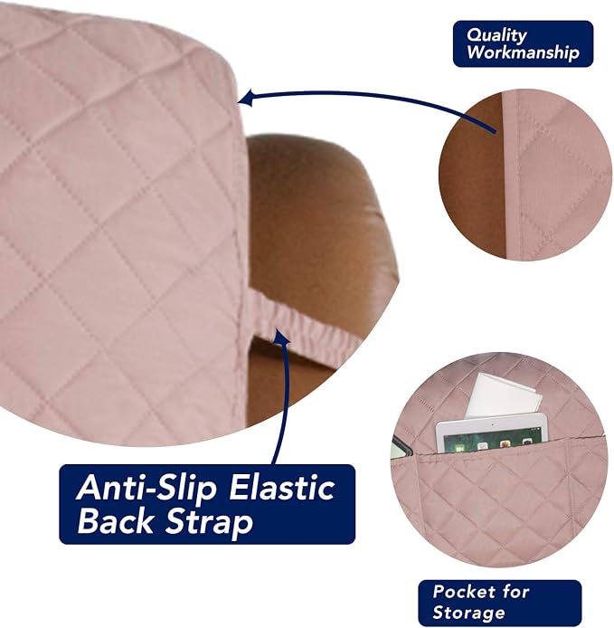 PureFit Reversible Recliner Chair Covers Couch Covers for Dogs, 28 in | Pink/Beige, Water Resistant Couch Protector, Washable Pet Couch Cover with Non Slip and Elastic Straps For Kids
