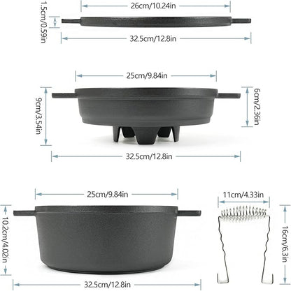 HAWOK 5 piece Stove Set, Pre-Seasoned Cast Iron Charcoal Grill Stove with 4QT Dutch Oven, with Multipurpose Lid, Five-Leg Buffet Tray, Multipurpose BBQ Stove Set