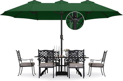 ABCCANOPY 15FT Double-Sided Rectangle Patio Umbrella with Base, Green | Rectangular Outdoor Table Umbrella with Crank, Heavy Duty Market Umbrella Shade for Garden,Poolside, Lawn, Backyard