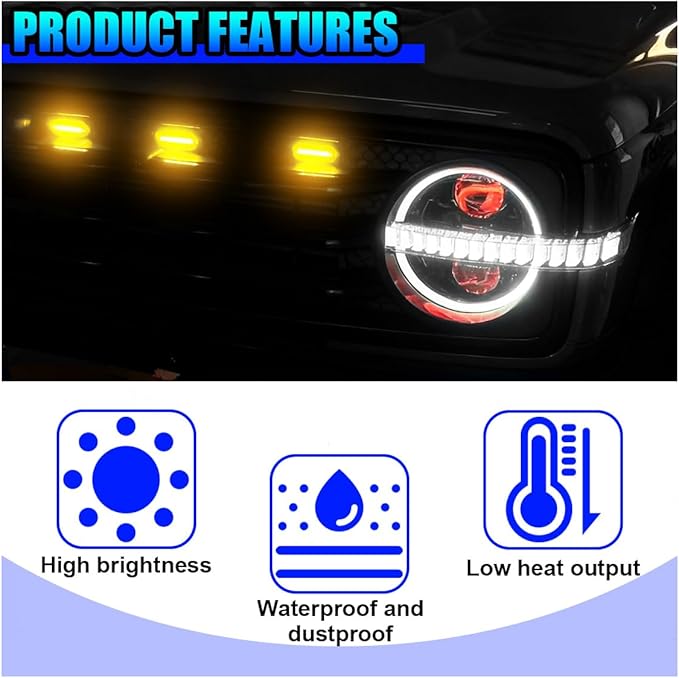 YoRise 4PCS Car LED Grille Lights, Bright Auto Front Grill DRL Lamps, Waterproof Car Bumper Running Light with Wiring Harness, Vehicle Exterior Trim Lamp Compatible with F150, F250, F350 (Yellow)