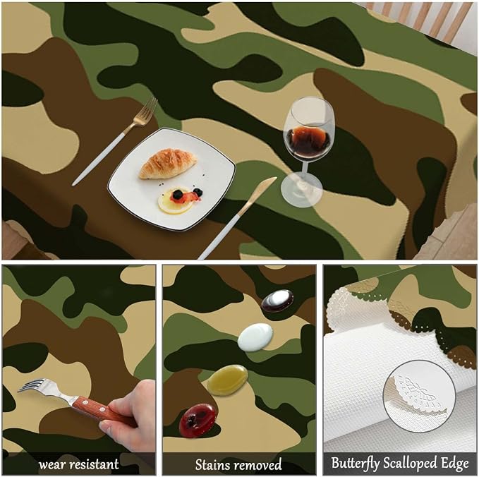 Swono Camouflage Tablecloth Beige Black Military Camouflage Oblong Table Cloth Decorative Table Cover for Kitchen, Party Banquet and Holiday Tablecloth, 52x70 Inch(4-6 Seats)