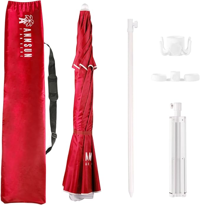 AMMSUN Shade Umbrella, Premium Portable Umbrella with Stand, 6.5ft Lightweight Free Standing Canopy for Sporting Games, Adjustable Instant Sun Protection and Easy to Carry, Red