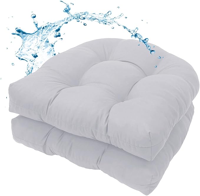 MTMR Outdoor Chair Cushions Set of 2, Patio Furniture Seat Pads, Waterproof | 2Pcs , waterproof cover, PP cotton, u-shaped, no-fading, thick patio seat pads for outdoor wicker furniture in yard, 19x19x4