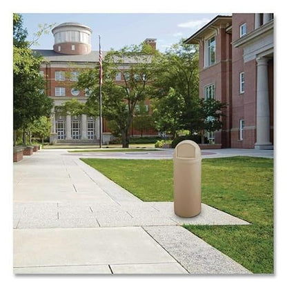 Rubbermaid Commercial Products Marshal Classic Container Round Trash Can 25 Gallons Beige Outdoor for Parks/College Campuses/Outdoor Shopping Malls