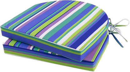 Topotdor Outdoor Chair Cushions Set of 2, Waterproof Patio Chair Cushions for Outdoor Furniture, Round Corner Seat Chair Pads with Ties for Patio Garden Dining Office, 18"x18"x2", Blue Stripe