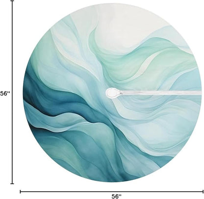 Fitted Round Tablecloth with Umbrella Hole and Zipper Abstract Teal Blue Outdoor Elastic Table Cloth 45"-56" Oil-Proof Waterproof Texture Patio Table Cover for Party Outdoor