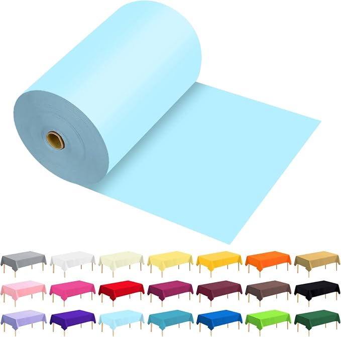 54 Inch X 600 Feet Plastic Table Cover Roll Premium Disposable Plastic Tablecloth for All Type/Shape Tables | Picnic, Party, Banquet, Birthdays, Weddings (Light Blue, 54 Inch X 600 Feet)