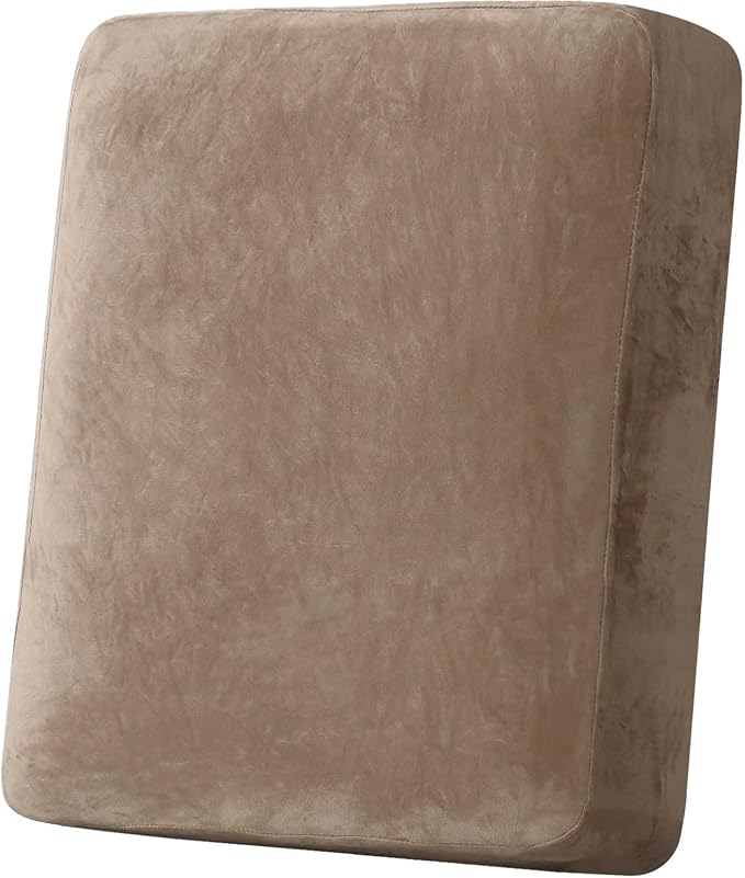 H.VERSAILTEX Velvet Stretch Couch Cushion Cover Plush Cushion Slipcover for Chair Cushion Furniture Protector Seat Cushion Sofa Cover (1 Piece Armchair Cushion Covers, Camel)
