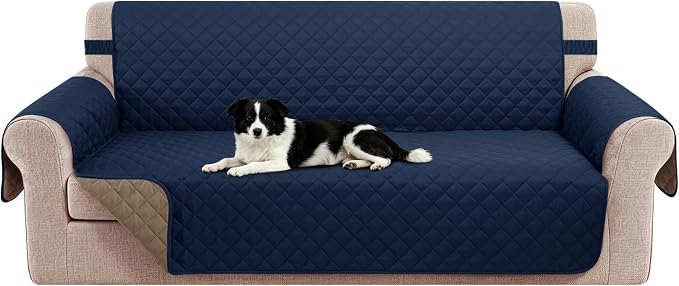 Reversible Couch Cover for 3 Cushion, Sofa, Navy/Camel | Couch Cover for Sofa, Pet Friendly Water Repellent Couch Sofa Cover, Washable Furniture Protector with Elastic Straps