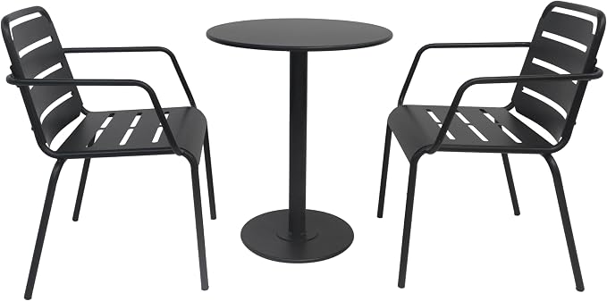 Christopher Knight Home Jodi Outdoor Bistro Set, 3-Piece Bistro Table and Chairs Set of 2, Patio Furniture Set with Iron Frame, Patio Conversation Set for Poolside/Garden Cafeteria, Matte Black