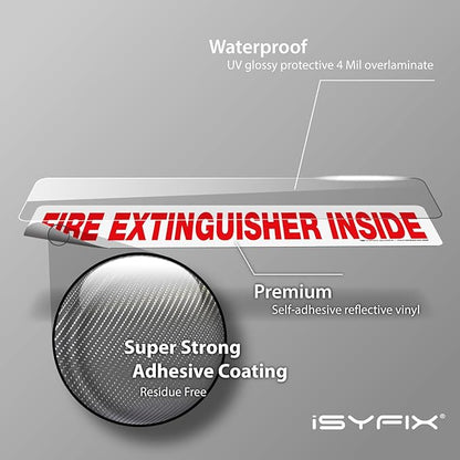 iSYFIX Fire Extinguisher Inside Sticker Sign – 5 Pack 12x2.5 Inch – Self-Adhesive Reflective Vinyl Decals, Laminated UV, Weather, Scratch, Fade Resistance, for Cars, Trucks, Trailers & Vehicles