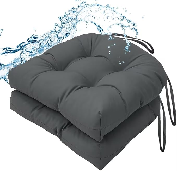 Outdoor Chair Cushions Set of 2, 19"x19" Tufted Outdoor Seat Cushions, Waterproof Patio Furniture Cushions, Grey