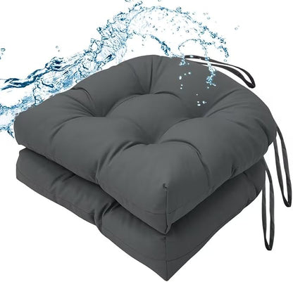 Outdoor Chair Cushions Set of 2, 19"x19" Tufted Outdoor Seat Cushions, Waterproof Patio Furniture Cushions, Grey