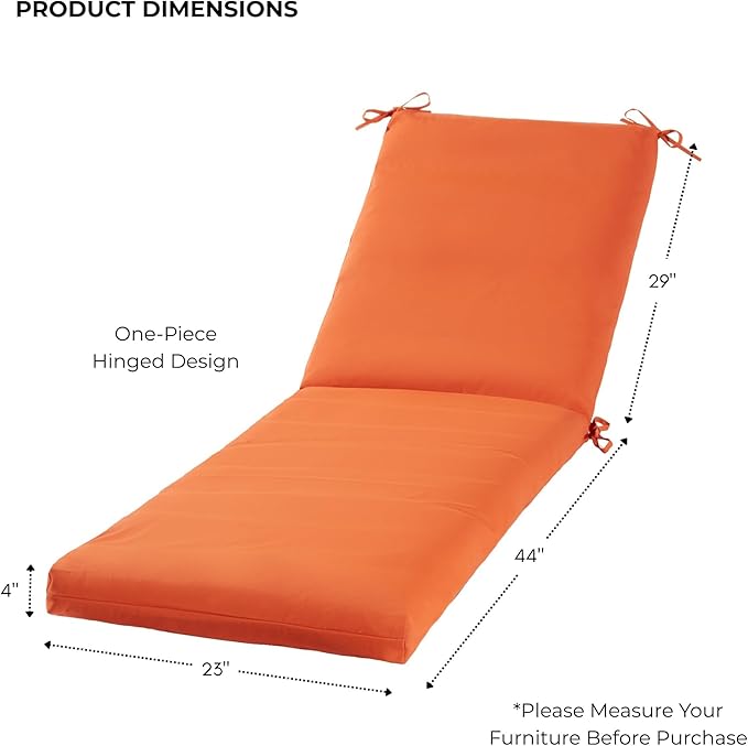 Modern Outdoor Chaise Lounge Cushion with Ties – Durable Polyester Fabric, Channel-Filled Polyfiber Insert, Removable Zippered Cover, Rust