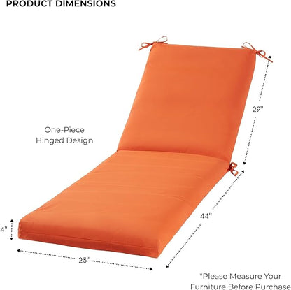 Modern Outdoor Chaise Lounge Cushion with Ties – Durable Polyester Fabric, Channel-Filled Polyfiber Insert, Removable Zippered Cover, Rust