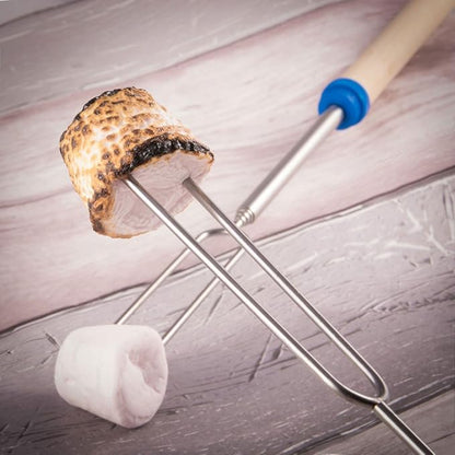 HelloPet Marshmallow Roasting Sticks, 8 Pack Telescoping and Rotating Stainless Steel U Shape Barbecue Forks Grill Sticks with 10PCS Bamboo Sticks and Zipped Storage Bag