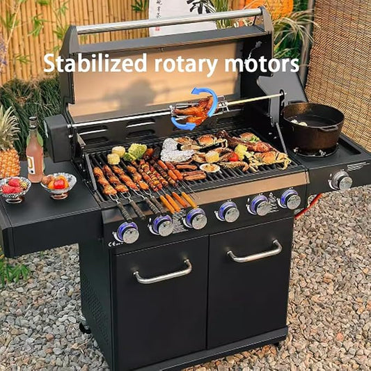 Zunate Heavy Duty Universal Rotisserie Grill Kit with Stable Motor & Switch - 15kg Load Bearing, 304 Stainless Steel, for Chicken, Pig, Lamb (US Plug 110V)