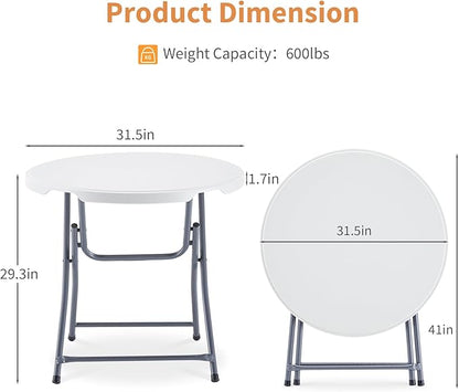 BOOSDEN 32'' Foldable Round Table, Portable Plastic Folding Card Table, Indoor Outdoor Utility Circle Folding Table for Party, Event, Camping, Picnic, Banquet, Beach, BBQ, Dining, Backyard