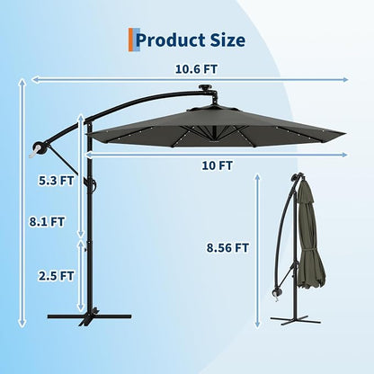 15FT Outdoor Patio Umbrella,Double-Sided Rectangle Market Umbrella with 36 LED Solar Lights & Base,UV50+ Weather-Resistant Oversized Outdoor Umbrella,Crank Lift,3-Way Shade for Pool,Garden,Backyard