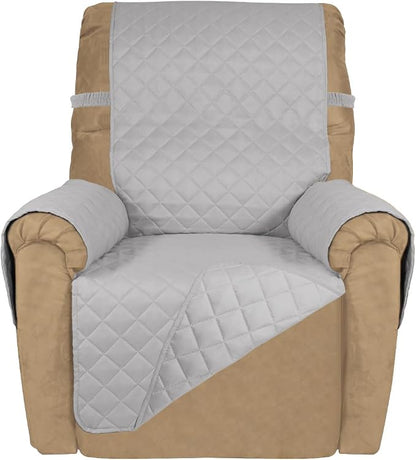 PureFit Reversible Recliner Chair Covers Couch Covers for Dogs, 19 in | Light Gray/Light Gray, Water Resistant Couch Protector, Washable Pet Couch Cover with Non Slip and Elastic Straps For Kids