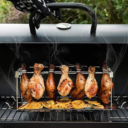 Triceratops Chicken Leg and Wing Rack with Drip Pan, 14 Slots BBQ Chicken Drumsticks Holder Stainless Steel Roaster Stand for Smoker Grill, Oven, Charcoal Grill
