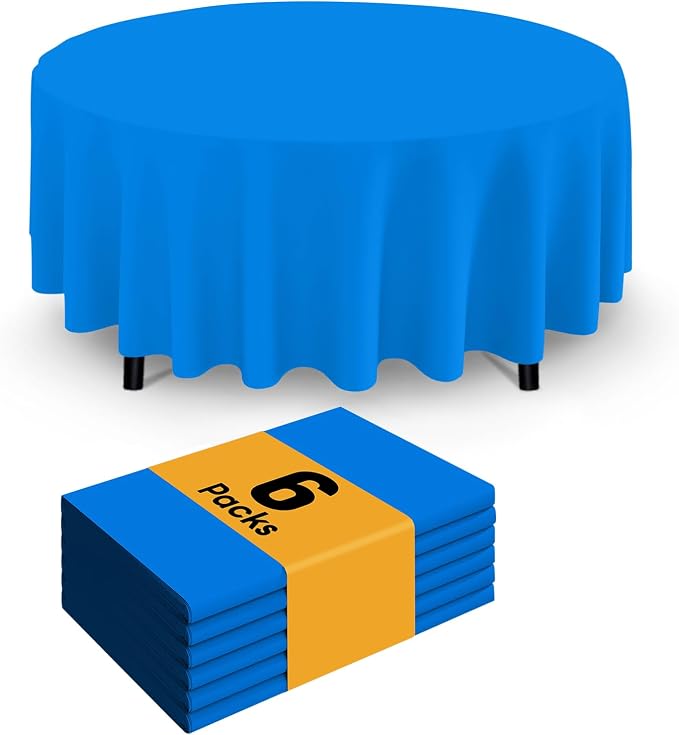 Smiry Disposable Table Cloth - 6 Pack, 84 Inch Round Waterproof Tablecloths for Parties, Decorative Plastic Table Cover, Leakproof & Sturdy, Blue