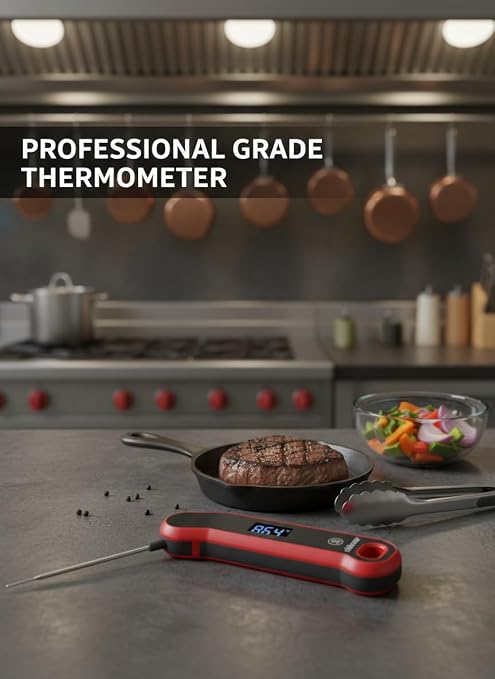 0.5 Sec Instant Read Meat Thermometer Digital with Auto Rotate Large LCD Display & Sleep Mode, ±0.5°F Accuracy, IP67 Waterproof Cooking Thermometer for BBQ Grill Smoker Candy