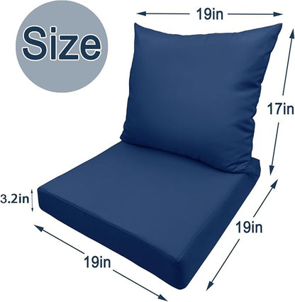 Bcareself Outdoor Deep Seat Cushion Set Waterproof & Fade Resistant Patio Furniture Cushions with Removable Cover Adjustable Straps Rain-Proof Seat Pad & Back Cushion for Chair Sofa Porch 19 x 19 Blue