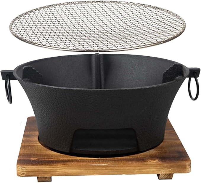 Charcoal Grill Round Firepit Bowl with Grill Grid Furnace Fireplace Wood Burning Camp Stove for BBQ Outside Cooking Hiking Picnic (L)