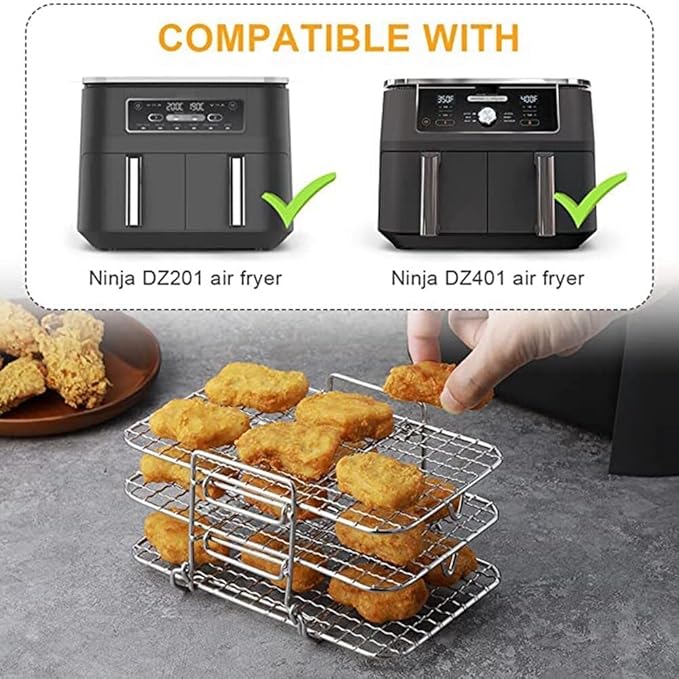 3 Layer Baking net Air Fryer Rack fit for 304 Stainless Steel Multi Layer Dehydrator Rack Toast Rack Accessories Crisp Lid Air Fryer 4.2qt Above